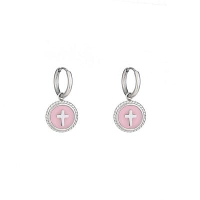 Pink Cross Earrings