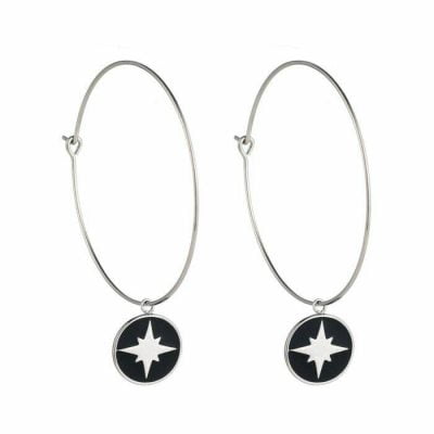 Morning Star Hoop Earrings — Zwart/Zilver