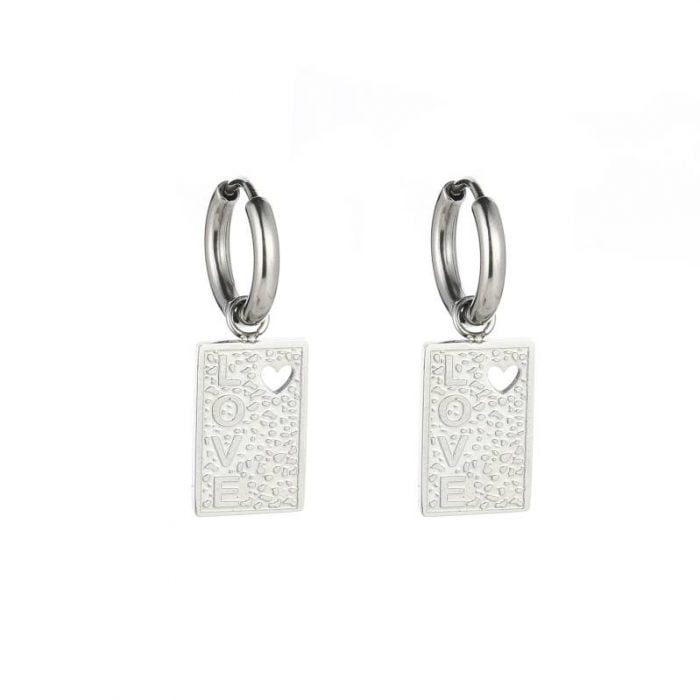 Love Plate Earrings — Zilver